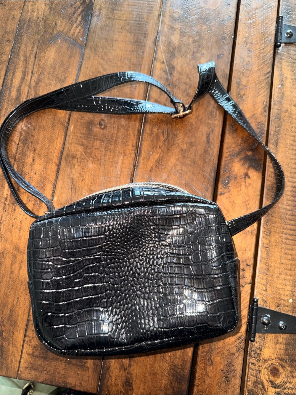 ipsy Black Croc-Embossed Shoulder Bag